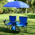 thumbnail image 3 of CozyBox Portable Double 2-Person Folding Picnic Chair W/Umbrella Table Ice Chest Drink Cooler Beach Camping Chair, Blue, 3 of 5