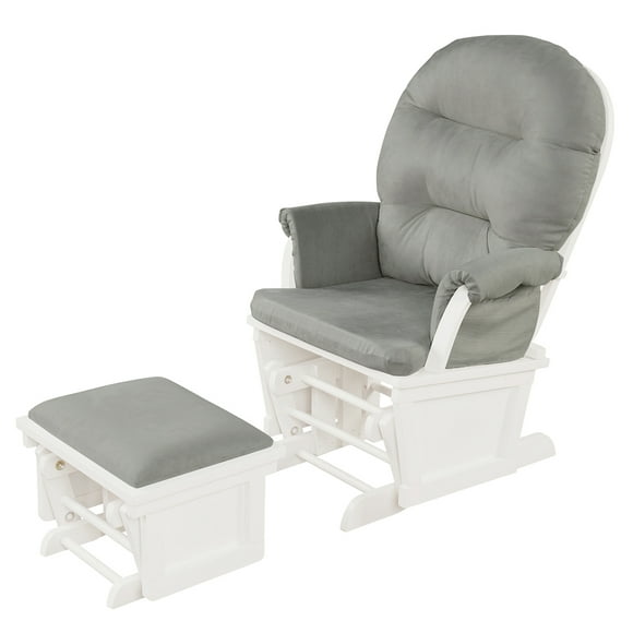 Topbuy Ergonomic Rocking Chair Baby Nursery Chair Glider with Ottoman Light Grey