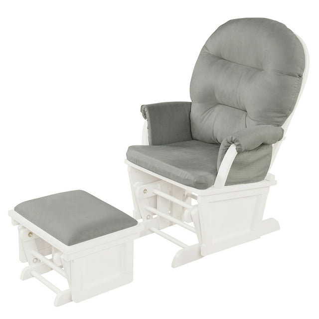 Patiojoy Ergonomic Rocking Chair Baby Nursery Chair Glider with Ottoman Light Grey