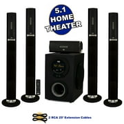 Acoustic Audio AAT3002 Tower 5.1 Home Theater Bluetooth Speaker System and 2 Extension Cables