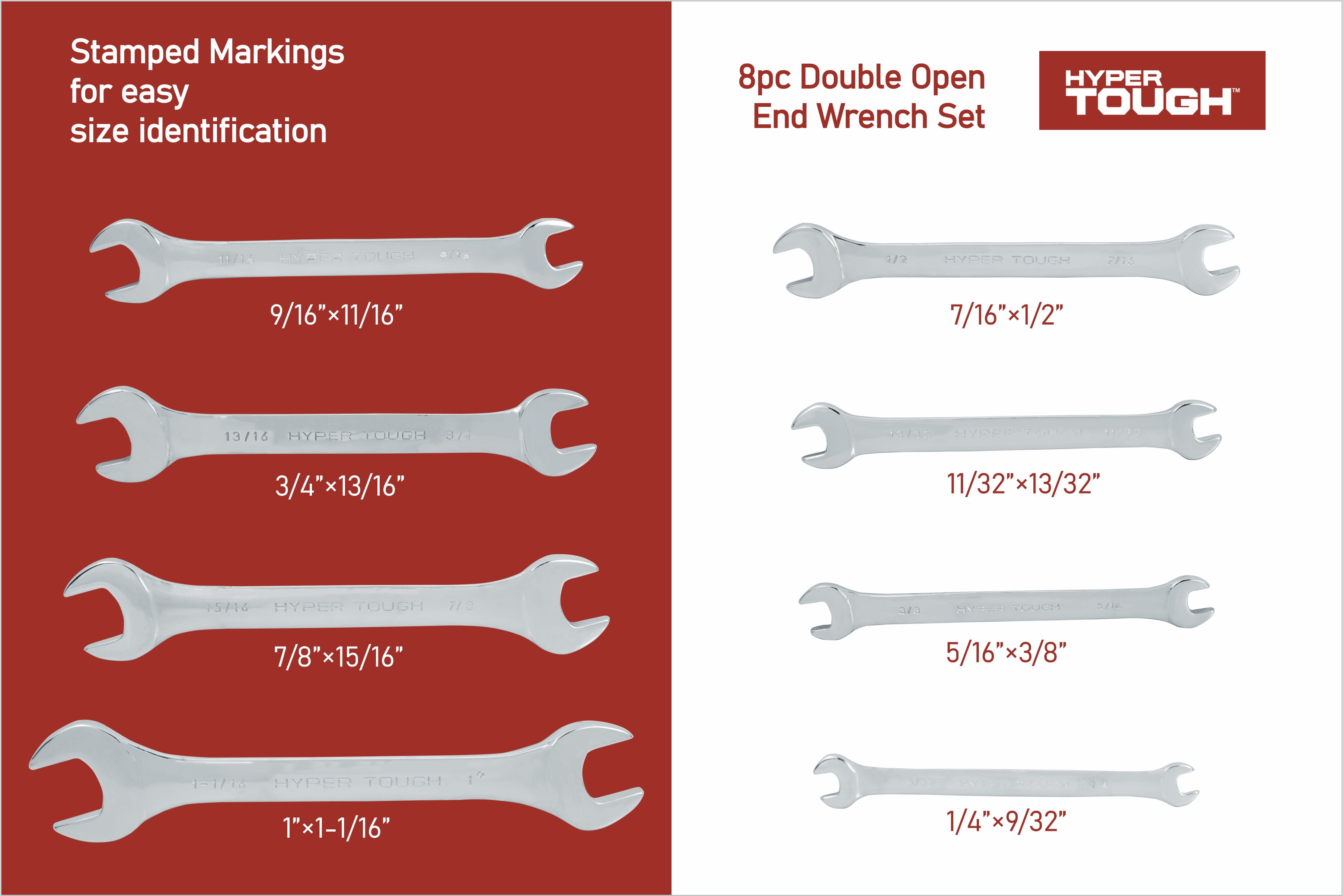 Hyper Tough 8-Piece SAE Double Open End Wrench Set
