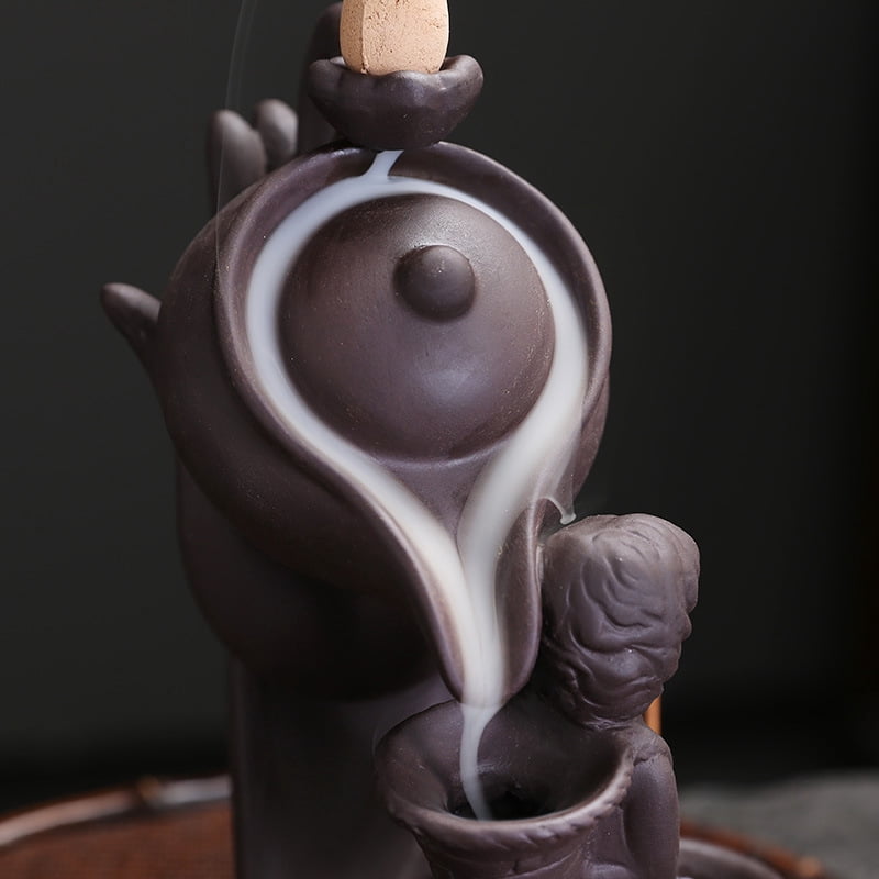 Buddha Hand Series Backflow Incense Burner Indoor Smoke Waterfall Incense Holder Creative Ceramic Incense Burner (Boy)