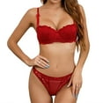 thumbnail image 2 of Varsbaby Women's Demi-cup Bra See Through Thongs Red Lingerie Set, 2 of 5