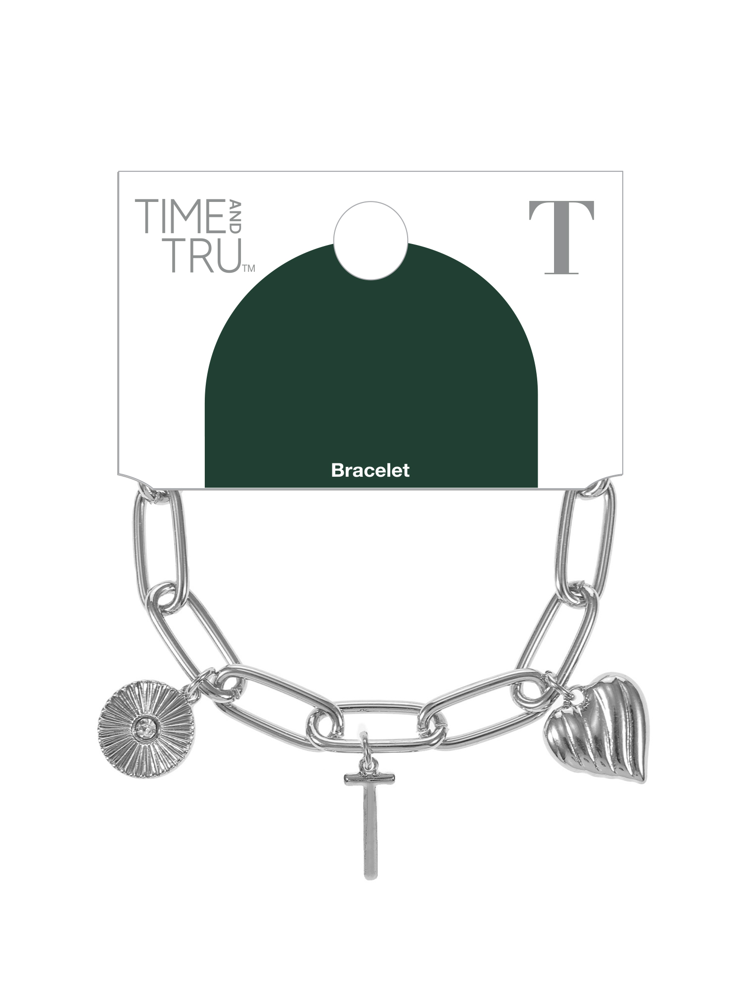 Time and Tru Silvertone Initial Charm Bracelet, Initial T