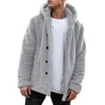 thumbnail image 2 of Domuza Mens Fuzzy Sherpa Jacket Fluffy Fleece Open Front Cardigan Button Down Coat Fall Winter Warm Thicken Lined Comfy Soft Outwear Light Gray 2XL, 2 of 5
