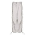 Women Baggy Cargo Sweatpants Solid Color Drawstring Straight