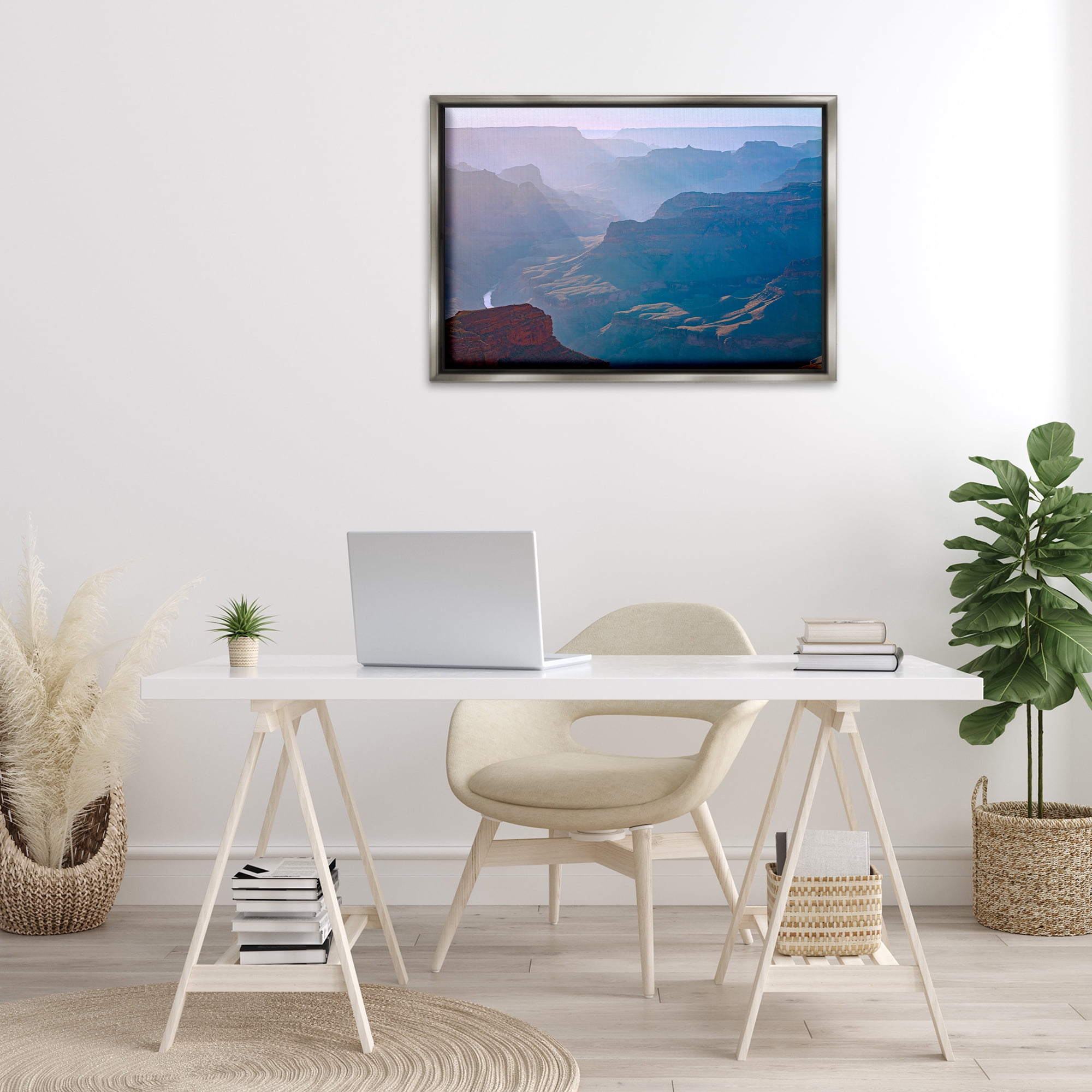 Stupell Industries Sun Rays Mountain Mesa Landscape & Nature Photography Gray Floater Framed Canvas Art Print Wall Art, 31 x 21