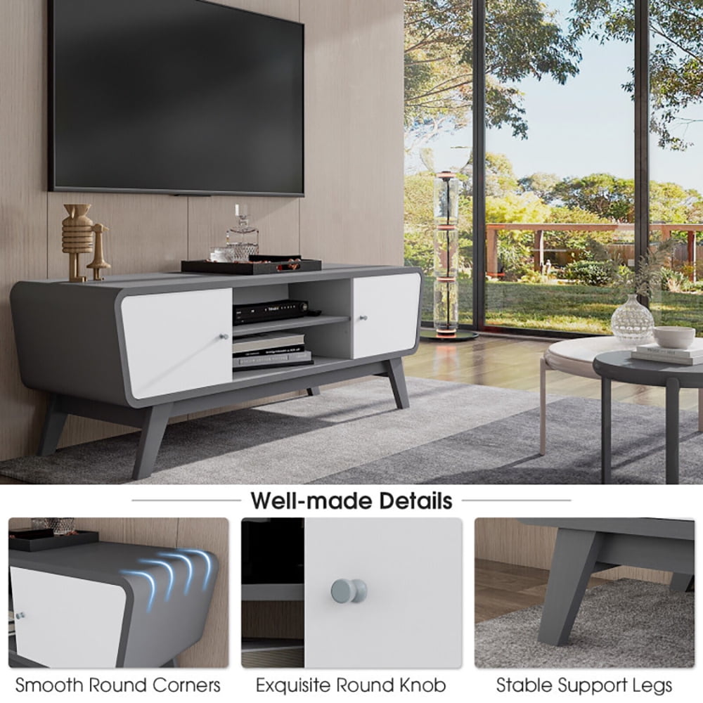 Finihen TV Stand, TV Cabinet, Sliding Door TV Stand with Adjustable Shelf for TVs up to 55 Inch, for Living Room, Bedroom, Gray