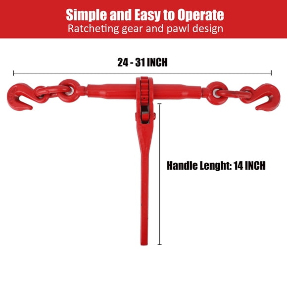 EDTara 3/8" -1/2" Chain Binder, Grade 70, 3/8"×10ft Chains with 2 Binders and 2 Chains, Load Binder for Binder Chain with Grappling Hook, for Industrial, Agricultural, Logging, Towing