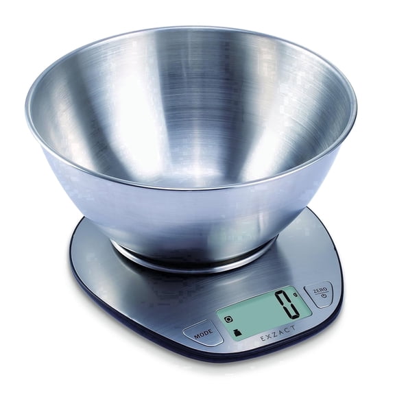 Exzact Electronic Kitchen Scale - Digital Baking Scale - Food Scale- Stainless Steel Silver Color - Milk Weighting