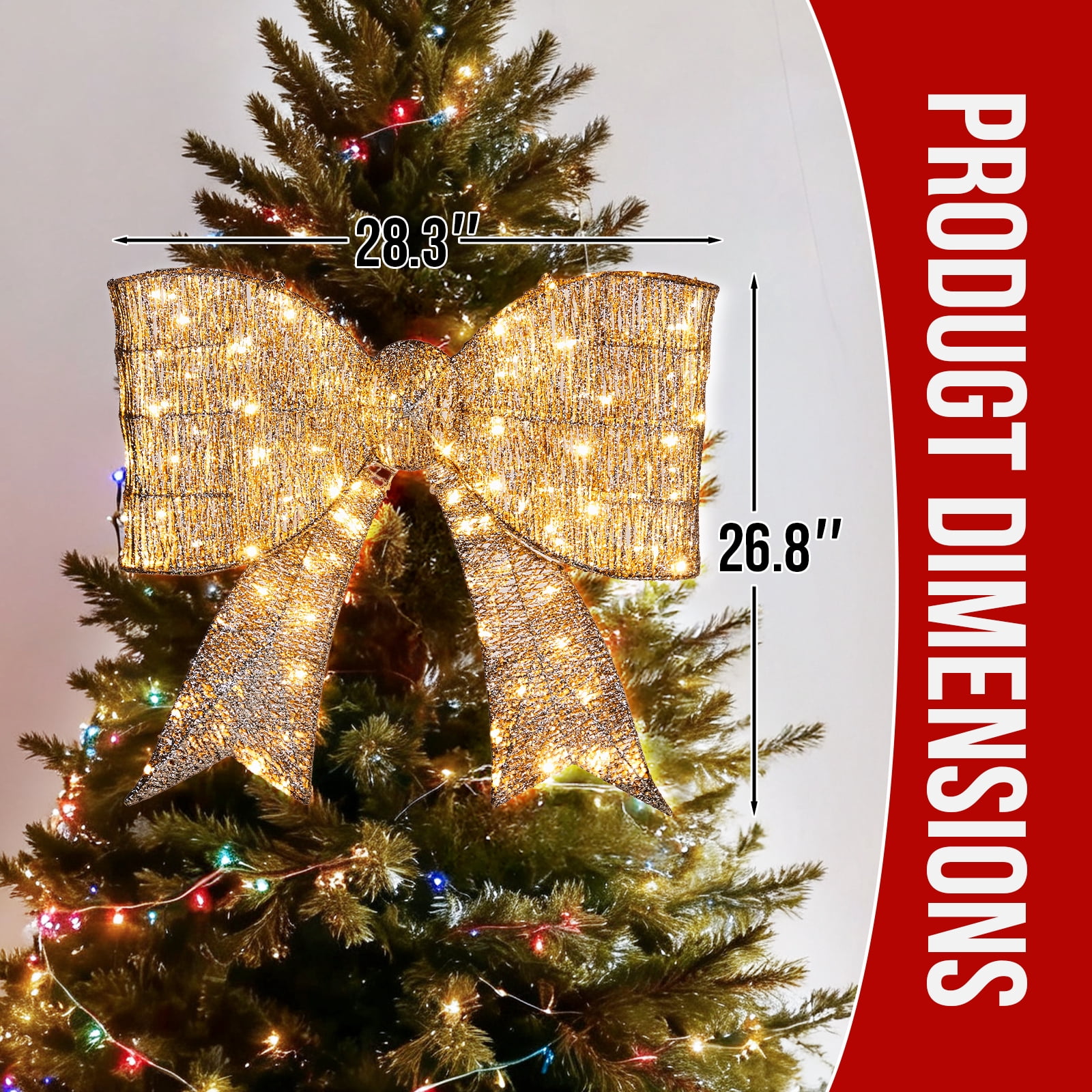 Astoutdoor Pre-Lit Outdoor Giant Bowknot Christmas Decoration, Lighted Metal Frame with 124 Warm White LED Lights, White, 31.1 in