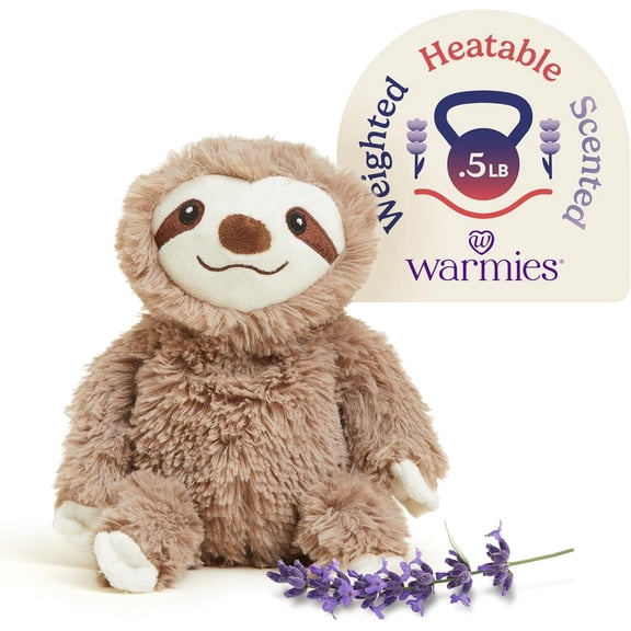 warmies Junior 9” Sloth Stuffed Animal, Microwavable Heated Plushies and Weighted Soft Plush Toys