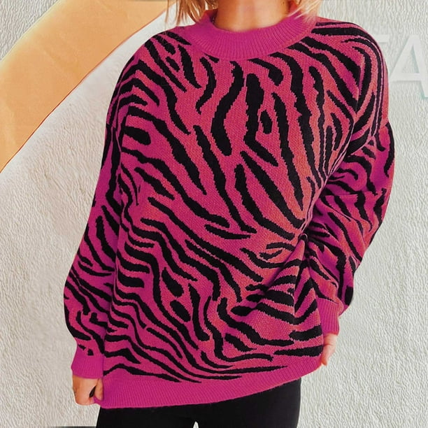 Suéter de cuello redondo para mujer, jersey de punto de color liso en contraste, jersey de cuello redondo, jersey de poliéster para mujer.