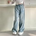 thumbnail image 6 of Girls Wide Leg Jeans Kids Elastic Waist Pull On Stretchy Baggy Denim Pants with Pockets 5-14 Years Cute Wide Leg Casual Denim Pants Boys Straight Leg Jeans Size 10, 6 of 7