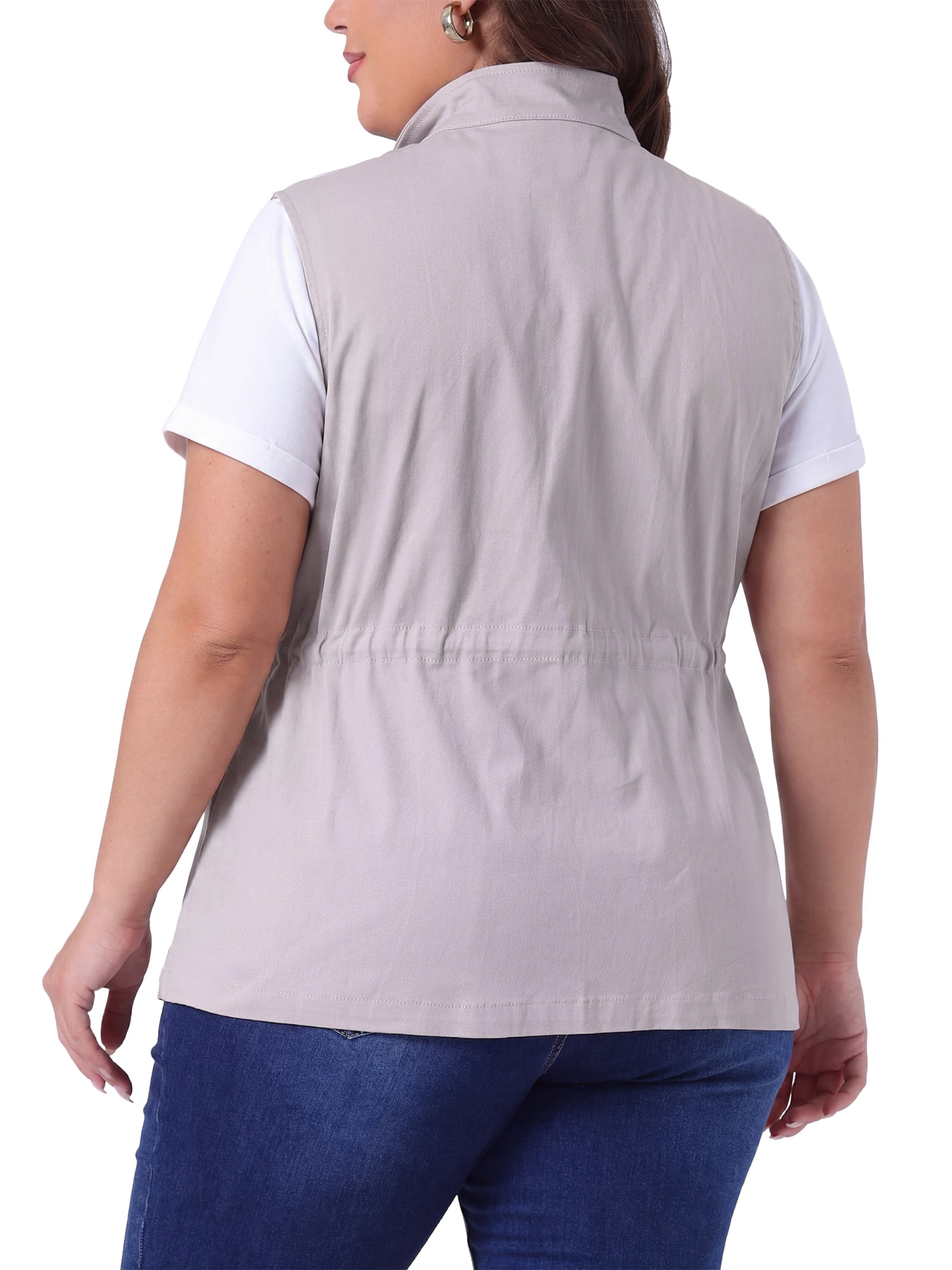 DARING DIVA Women's Plus Size Lightweight Sleeveless Anorak Cargo Vest 3X Light Gray
