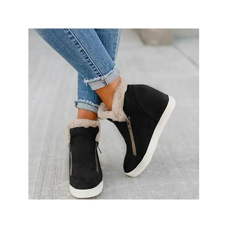 

Ritualay Women Wedge Heel Booties Plush Lined Ankle Boots Side Zip Bootie Casual Warm Short Boot Womens Ladies Comfort Black 5.5