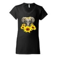 thumbnail image 2 of Elephant Sunflower Cute Love Animal Lover Women's Standard V-Neck Tee, Black, Small, 2 of 3
