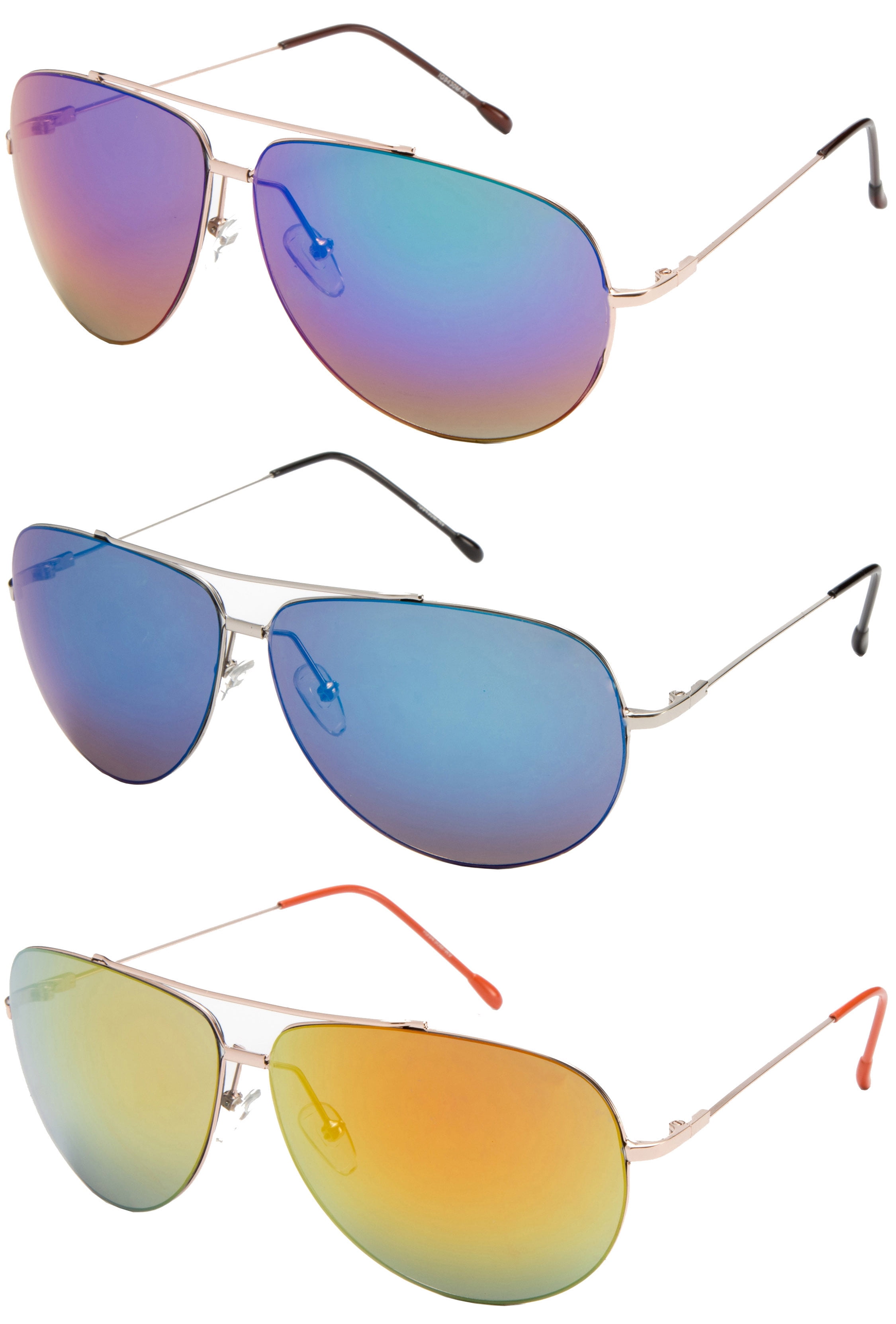 Premium Full Flash Mirrored Spring Temple Aviator Sunglasses GOLD SET 3 Pack 