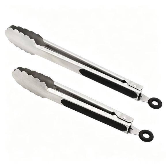304 Stainless Steel Kitchen Cooking Tongs, Set of 2, 9-inch and 12-inch, Grilling Tongs with Ergonomic Non-Slip Handles, Locking Clip