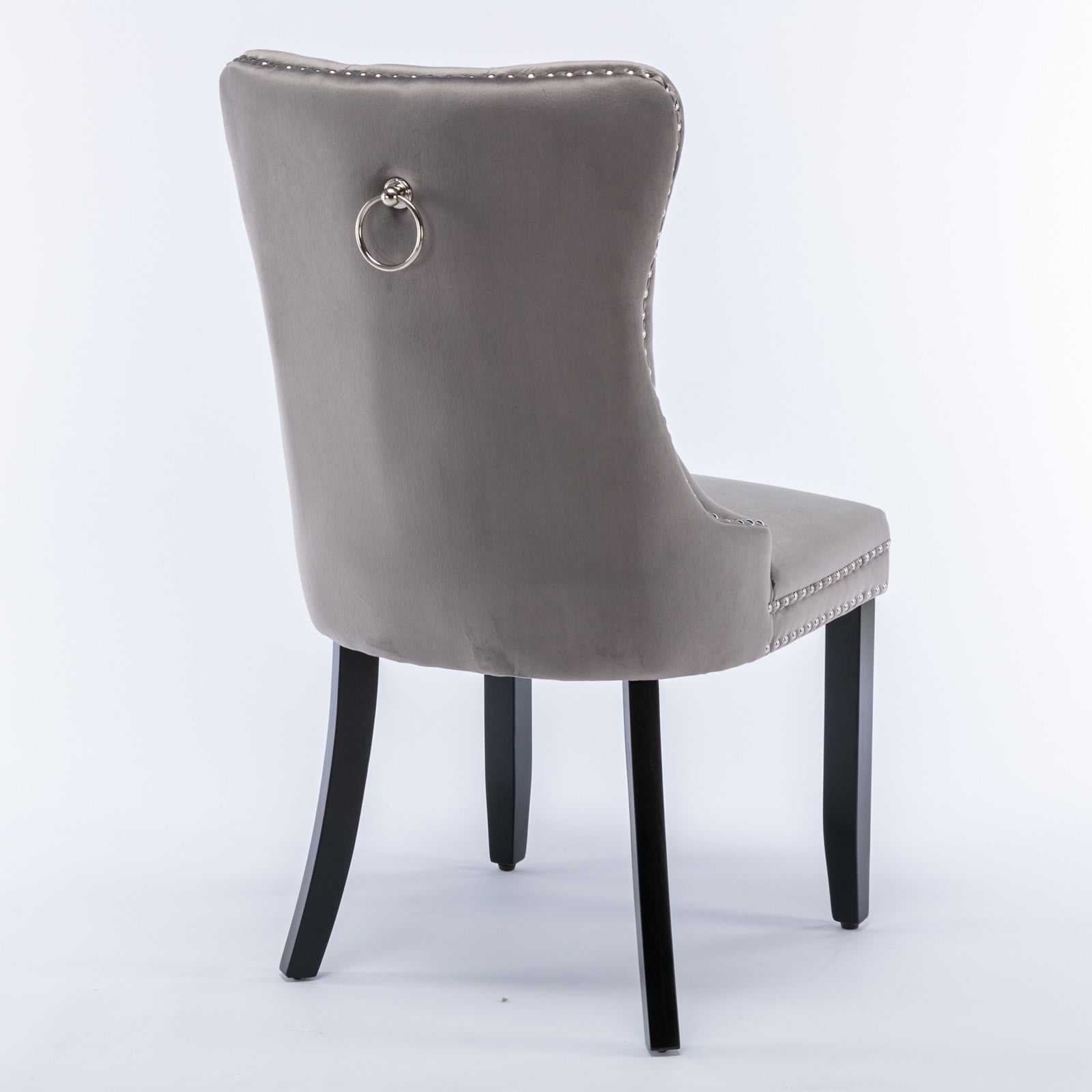 Yoneston Dining Chairs Set of 2, Upholstered High-End Tufted Dining Room Chair with Nailhead & Ring Pull Trim, Modern Velvet Chairs with Solid Wood Legs for Kitchen, Gray