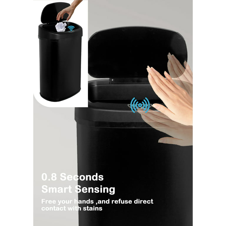 Black 13-Gallon Kitchen Trash Can with Touch Free Motion Sensor Lid