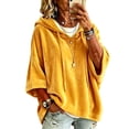 thumbnail image 3 of Textilo Velvet Sweaters for Women 3/4 Batwing Sleeve Drawstring Hoodies Hooded Solid Color Pullover Tops Loose Fit Y2k Lightweight 2026 Fall Winter Clothing,Yellow L, 3 of 6