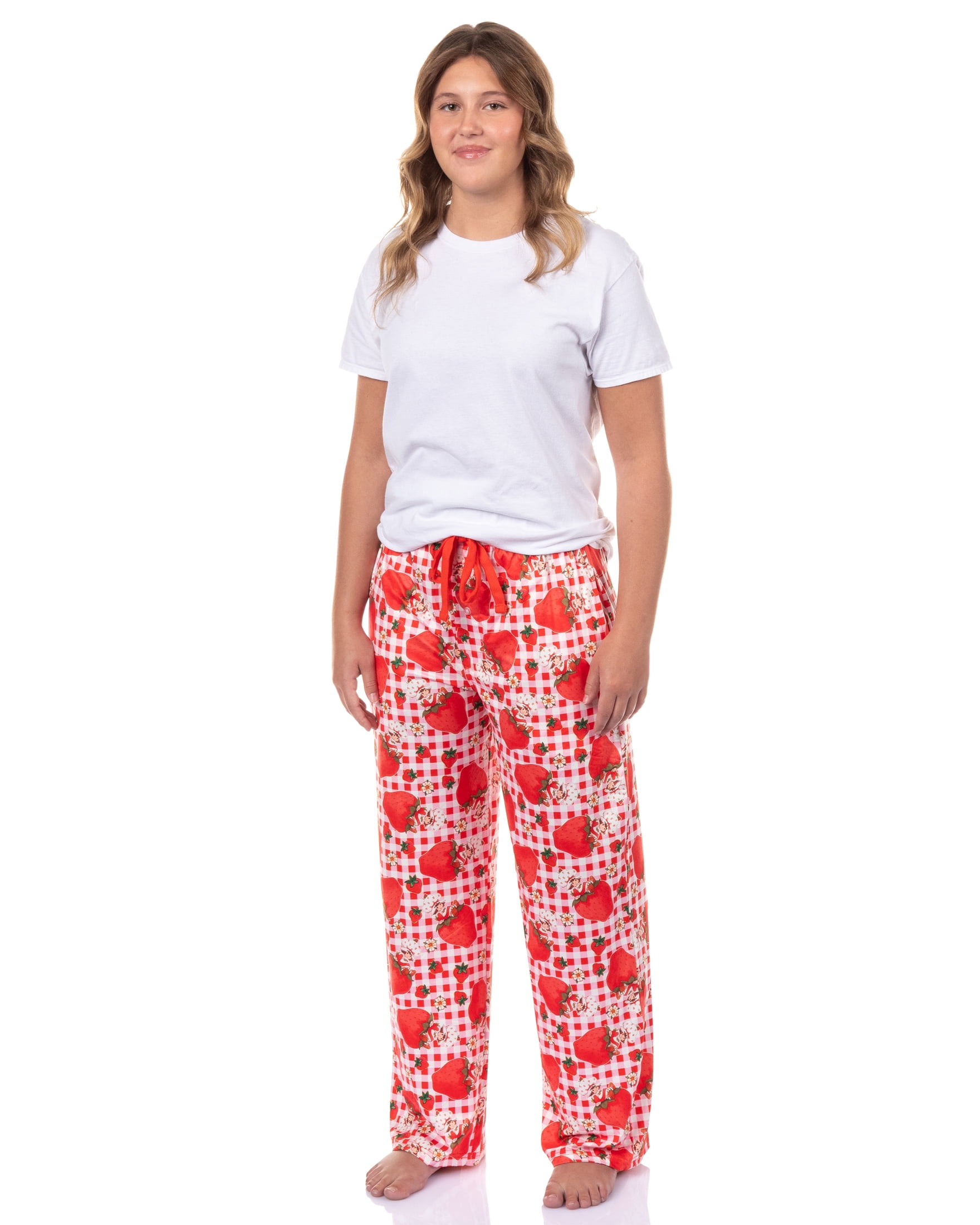 Strawberry Shortcake Pajama Pants Women's Gingham Print Lounge Sleep Bottoms