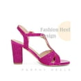 thumbnail image 3 of BLISSFUL STEP Glitter Sparkly Heels Crisscross Strap Chunky Heel Sandals for Women Hot Pink (Size 6), 3 of 6
