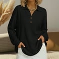 thumbnail image 2 of Women's Casual Long Sleeve V Neck Button Up Top Shirts Blouses Solid Color Loose Fit Business Office Work Travel Vacation Outfits Fashion Essential Gift for Ladies | Aestivo,Black M, 2 of 9
