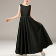 thumbnail image 5 of BRGZLK Girl's Satin Solid Color Fashion Elegant Sleeveless Round Neck Performance Dress Party Gown Long Dress Black 6-7 Years, 5 of 5