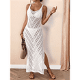 thumbnail image 4 of Women'S Crochet Coverups Sleeveless Beachwear Dresses Side Slit Maxi Beachwear White One Size, 4 of 7