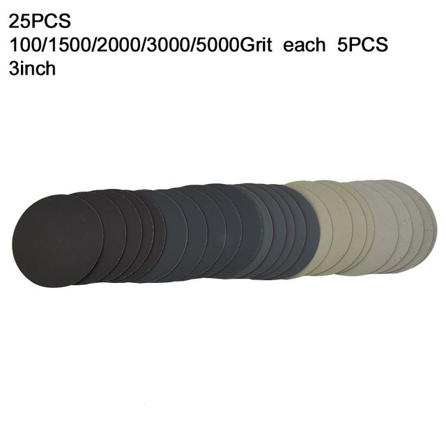25Pcs Wet/Dry Sandpaper Hook And Loop Round Sanding Disc 2/3/4/5/6 Inch Sander Paper 1000/1500/2000/3000/5000 Grit 3Inch