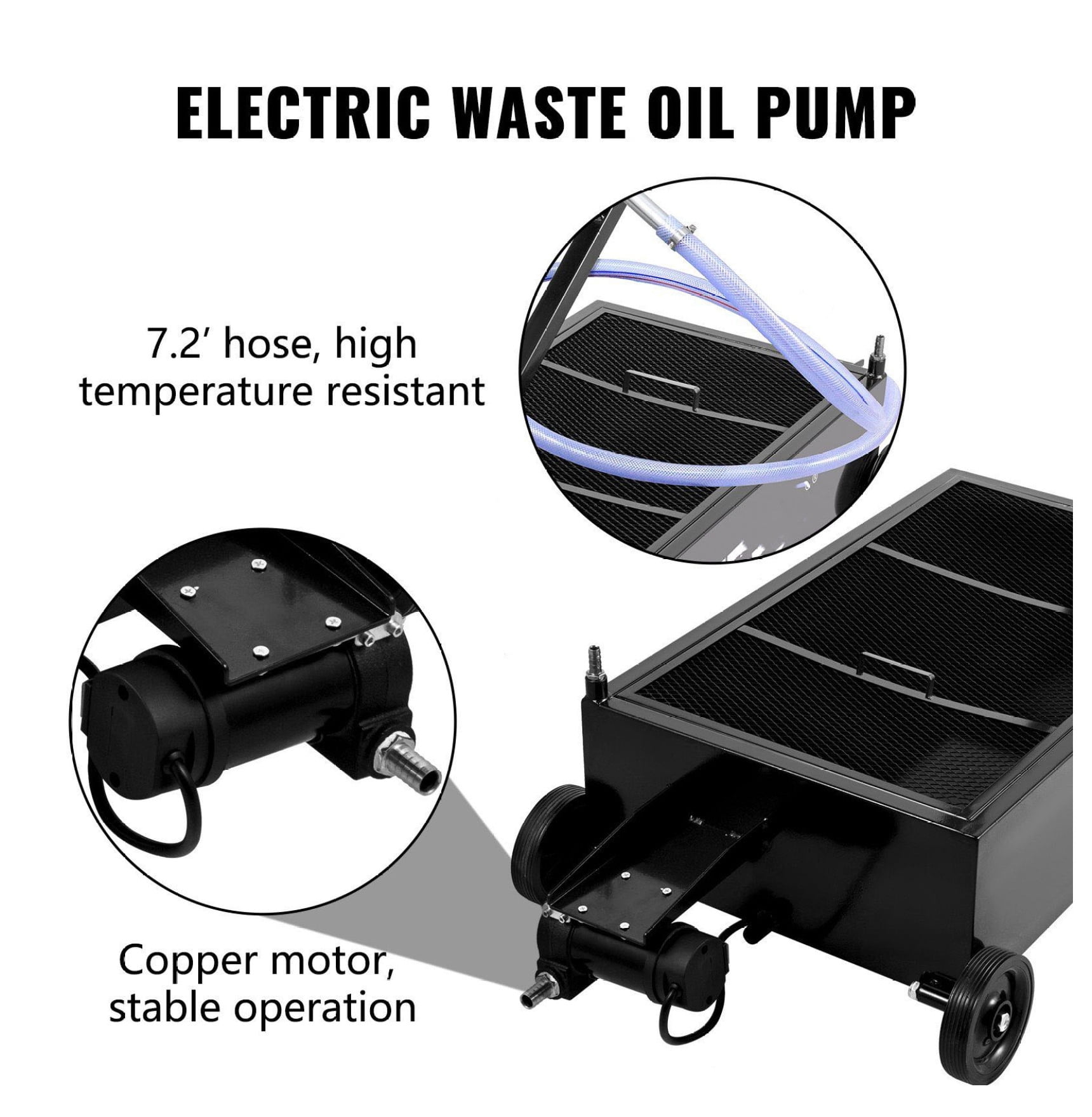 Oil Drain Pan 25 Gallon, Low Profile Oil Drain Tank, 95L with Electric Pump & Casters