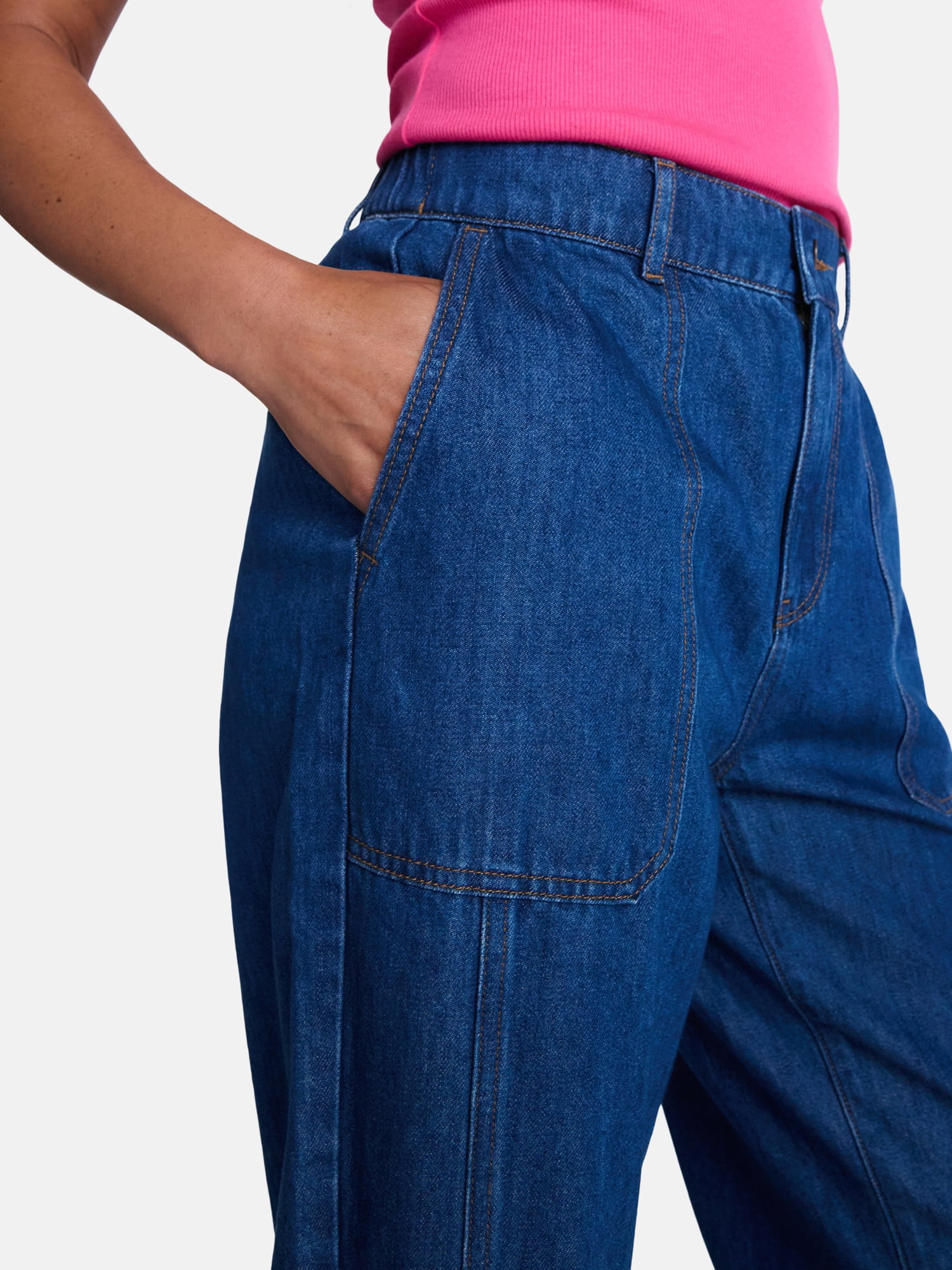 Time and Tru Women's High Rise Drapey Barrel Jeans, 28" Inseam, Sizes XS-XXXL