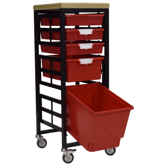 Mobile Workbench Storage Station w/Wood Top -5 StorSystem Trays-Red