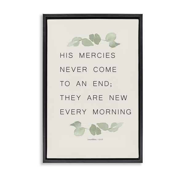 Stupell Industries Shabby Chic Mercies New Every Morning Black Floating Frame Canvas Art, 17 x 25, by Lucille Price
