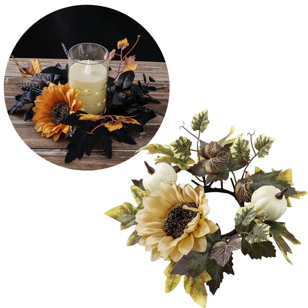 Flores artificiales de San Valentín, hojas de arce, velas, coronas con girasoles, velas de otoño, porta anillos para el Día de Acción de Gracias, mini velas artificiales de otoño para decoración de