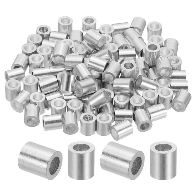 Uxcell 11/64"(4.5mm) Aluminum Wire Rope Stop Sleeve Set, 100 Pcs Crimping Loop Sleeve Single Hole Round Cable Ferrule for Wire Rope Cable Line, Silver