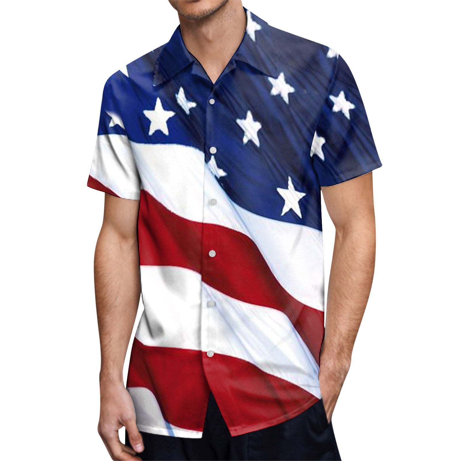 B91xZ Men's Shirts Mens Fashion Leisure Flag 3D Digital Printing