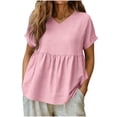 thumbnail image 2 of Bovxnpu Short Sleeve Tee Shirts Summer Cotton Linen Dressy Casual Blouse Cotton Linen V Neck Ruffled Pullover Top Summer Tops (Women's or Women's Plus), 2 of 6