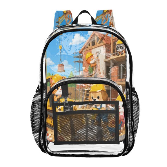 PVC Transparent Backpacks Clear Backpack for Travel and Outings Cute Animal Construction Site Scene