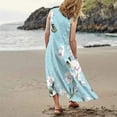 thumbnail image 5 of Dndkilg Elegant Dresses for Women formal Boho Cotton Linen Women's Maxi Dress Flowy Tank Womens Long Dresses Sleeveless Floral Sundresses Over 50 with Pockets Light Blue S, 5 of 8