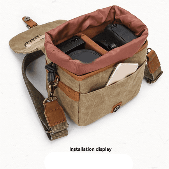 Canvas SLR Camera Bag Mini Single Messenger Bags Waterproof Wear- Shoulder Photography Backpacks Khaki,1 x Camera Bag,Khaki