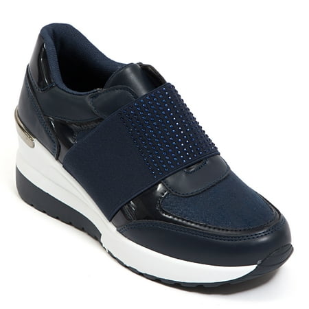 

Ninety Union South Beach 2 1/2 Wedge Sneaker with Rhinestone Band Across Navy 9