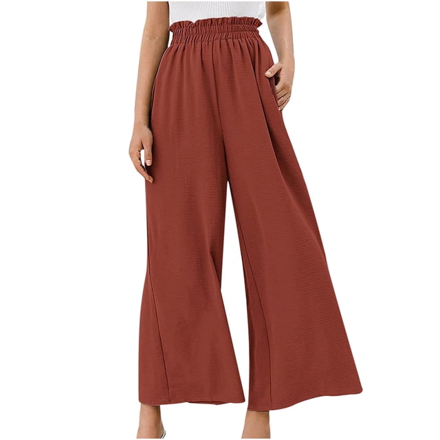 Pantalones largos de pierna ancha Odeerbi de Algodón sólido con cordón de lino y cintura elástica M