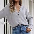 thumbnail image 4 of Fnochy Women's Pullover Sweaters Woman Fashion Button Reversible Long Sleeves Knit Cardigan Loose Tops Blouse Sweater, 4 of 6