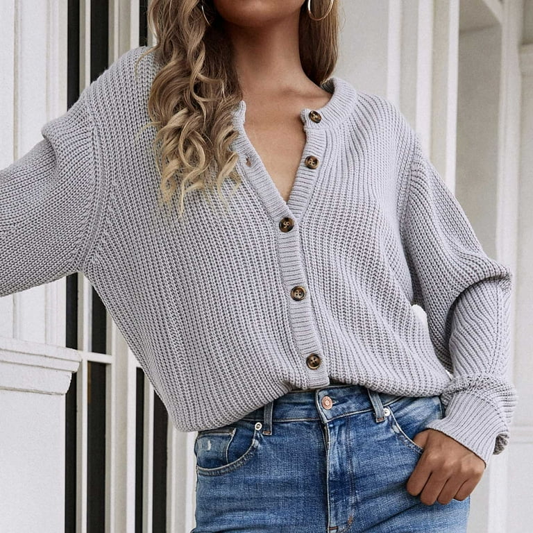 Aueoeo Winter sweaters for women dressy, Woman Fashion Button Reversible  Long Sleeves Knit Cardigan Loose Tops Blouse Sweater - Walmart.com