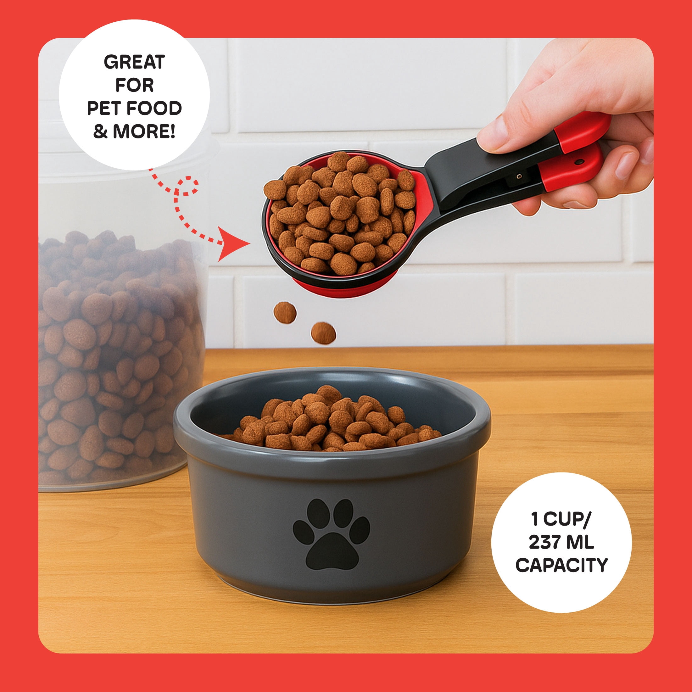 Clip'N 2-in-1 Collapsible Silicone Kitchen Scoop with Bag Clip, 1 Cup Capacity, BPA-Free