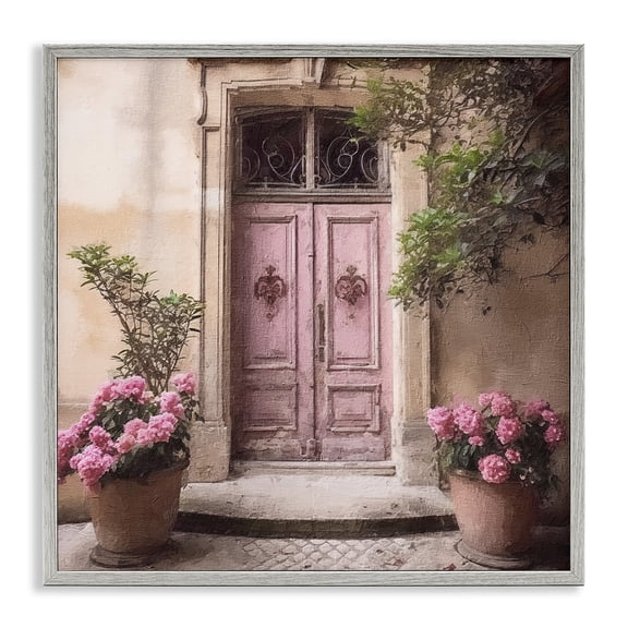 Stupell Industries Shabby Chic Pink Floral Doorway Gray Framed Giclee Art, 12 x 12, by Riley B