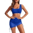 thumbnail image 6 of Ounisa Women's Solid Color Mesh Patchwork Drawstring Fashion Bikini Swimsuit Two-Piece Swimsuit Set, 6 of 9